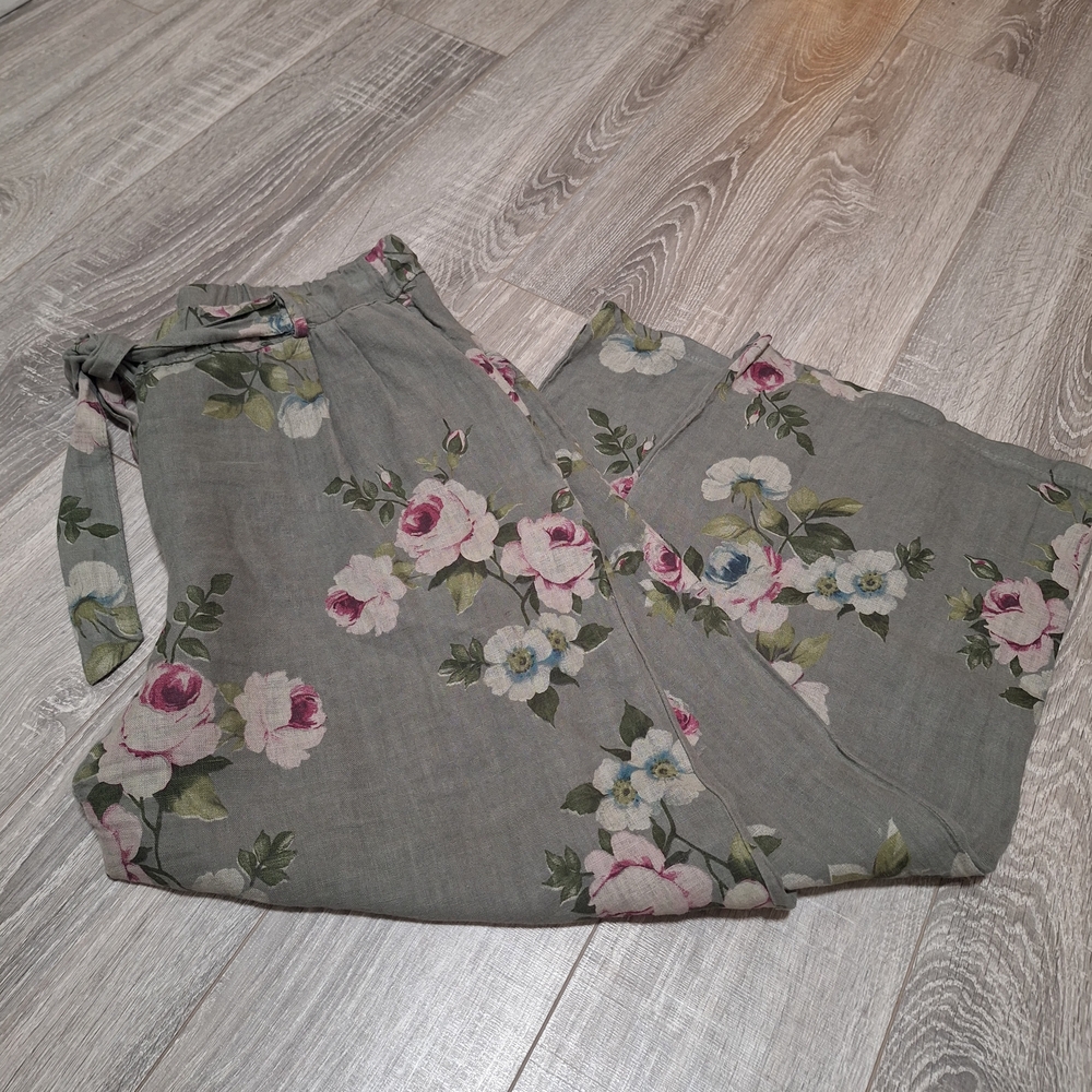Miss Rose Sister Violet Linen Floral Pants